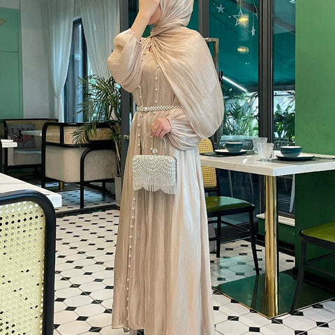 DGBEIQI Solid Color Abayas Dress, Casual Long Sleeve Abayas Dress, Women's Clothing