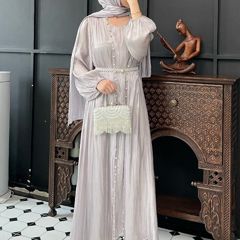 DGBEIQI Solid Color Abayas Dress, Casual Long Sleeve Abayas Dress, Women's Clothing
