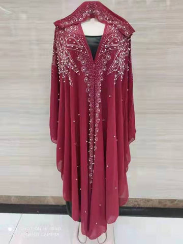2023 New Muslim Robes Ladies Abaya African Dresses for Women Summer Chiffon Pearl Long Maxi Dress Traditional Clothing Plus Size - dgbeiqi