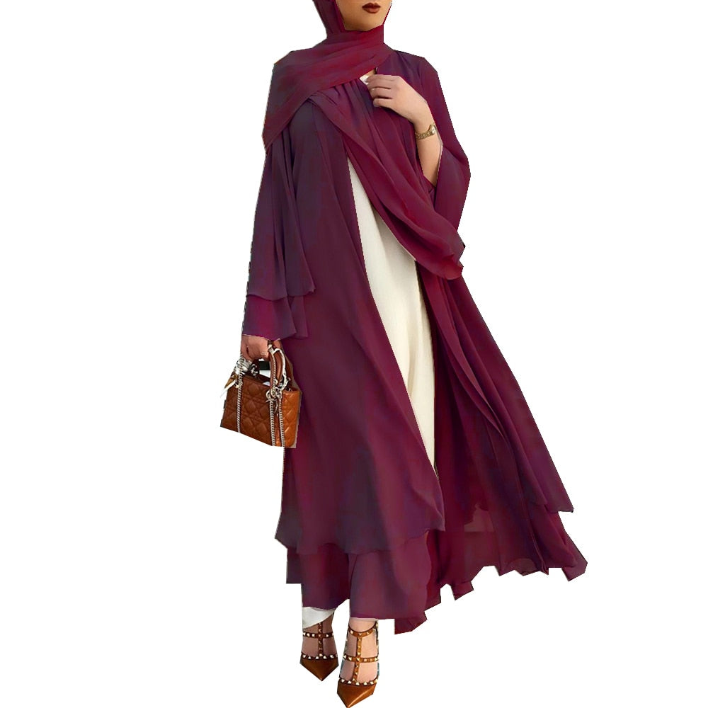 Ramadan Eid Mubarak Chiffon Open Abaya Kimono Dubai Turkey Islam Kaftan Muslim Dress Clothes Abayas For Women Robe Femme Caftan