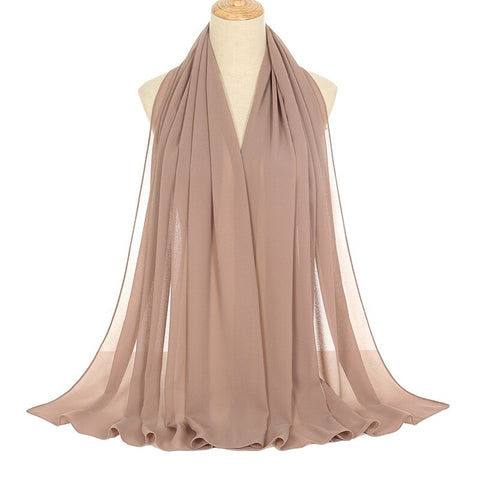 Ramadan Muslim Chiffon Hijabs For Woman Plain Color Headscarf Long Shawl Scarf Women Jersey Hijabs Ladies Islam Voile Hijab