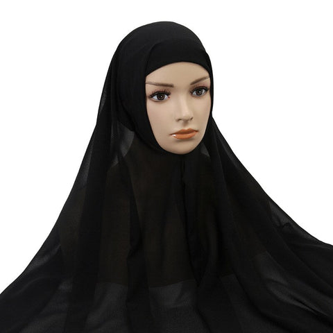 Muslim Women Chiffon Hijab With Cap Bonnet Instant Chiffon Hijab Pinles Shawl Head Scarf Under scarf Caps Cover Headwrap - dgbeiqi